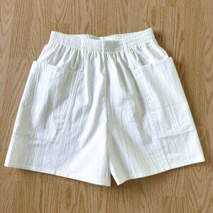 Vintage White Cotton Shorts Large USA Union Made Wrap Pocket Elastic Waist